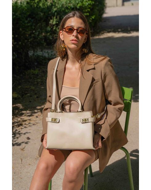 Borsa a mano Nelia in pelle beige - 27x22x12cm