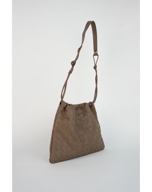Eloa Schultertasche aus helltaupefarbenem Leder - 23x13x8cm