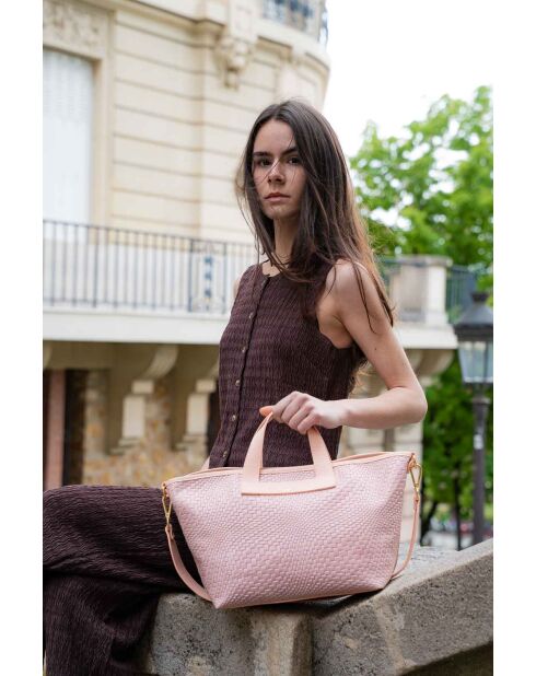 Borsa a tracolla Monaco in pelle rosa chiaro - 43x26x14,5cm