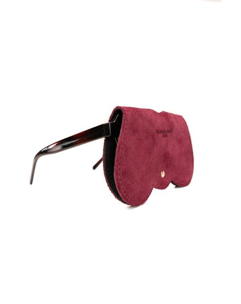 Samy plum leren brillenhouder - 15x8x1cm