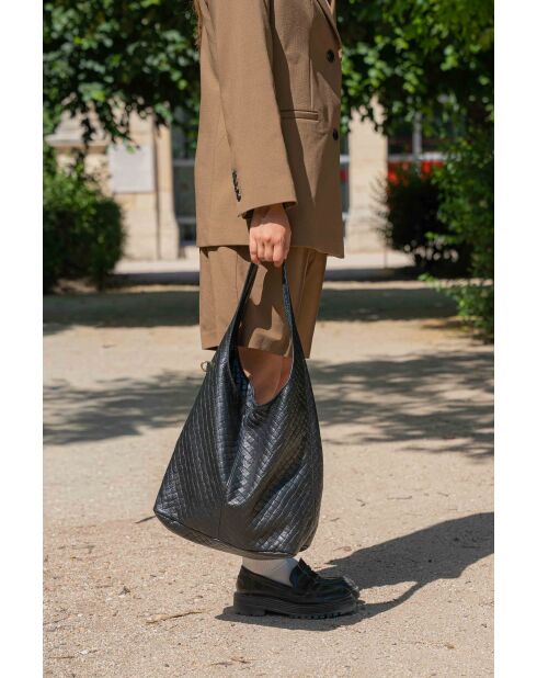 Vicky Schultertasche aus schwarzem Leder - 40x32x15cm