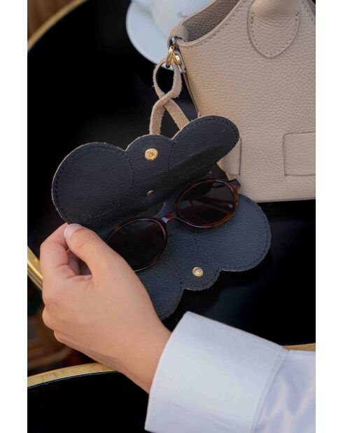 Porte lunettes en cuir Samy beige - 15x8x1cm