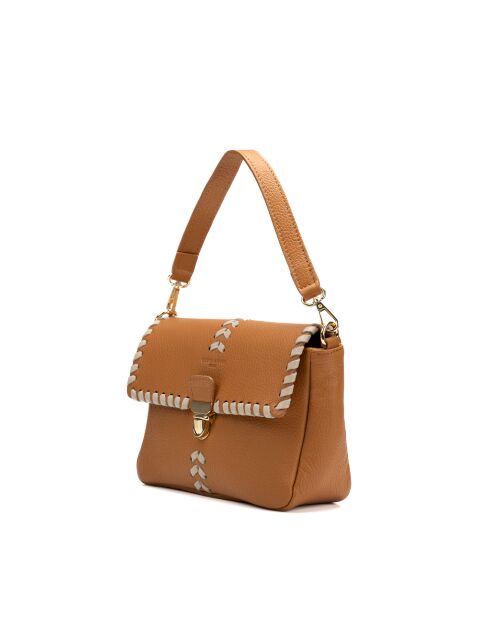 Rima camel/beige leren schoudertas - 26x17x7,5cm