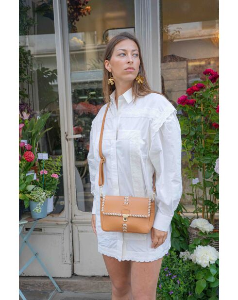 Rima camel/beige leren schoudertas - 26x17x7,5cm
