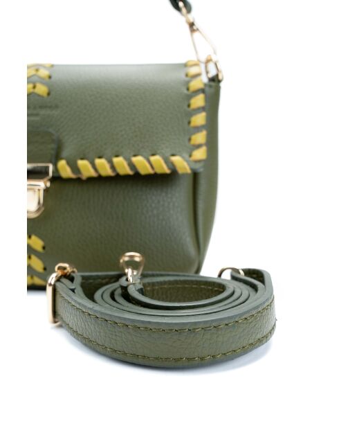Olijfgroen/matcha Rima leren schoudertas - 26x17x7,5cm