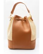 Cerise Rafia Schultertasche aus kamelfarbenem Leder - 33x28x14cm