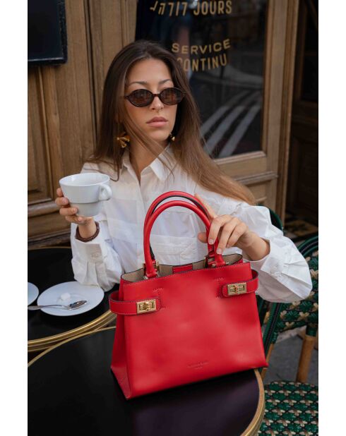 Nelia rote Lederhandtasche - 27x22x12cm