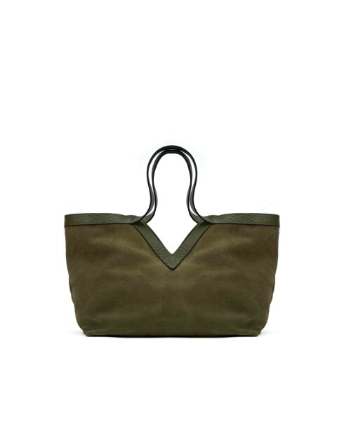 Olijfgroene Siri leren schoudertas - 50x29x14,5cm
