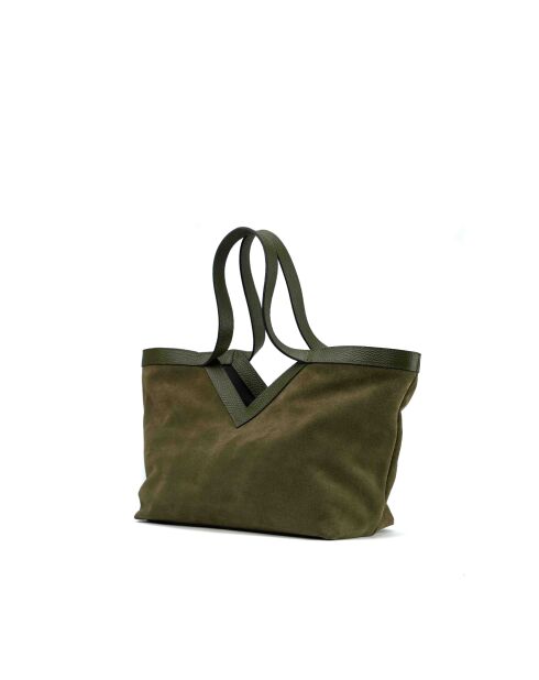 Olijfgroene Siri leren schoudertas - 50x29x14,5cm