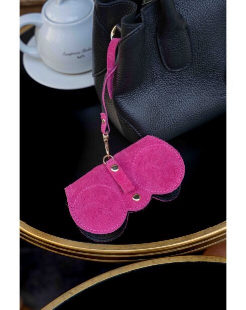 Porte lunettes en cuir Samy fushia - 15x8x1cm