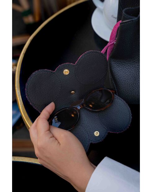 Porte lunettes en cuir Samy fushia - 15x8x1cm