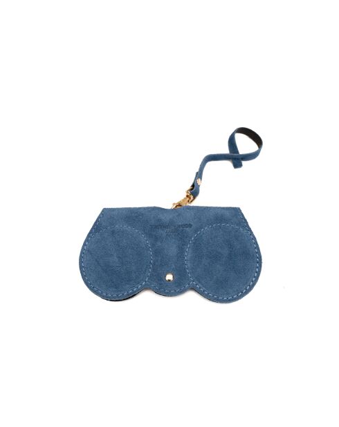 Samy blauwe leren brillenhouder - 15x8x1cm