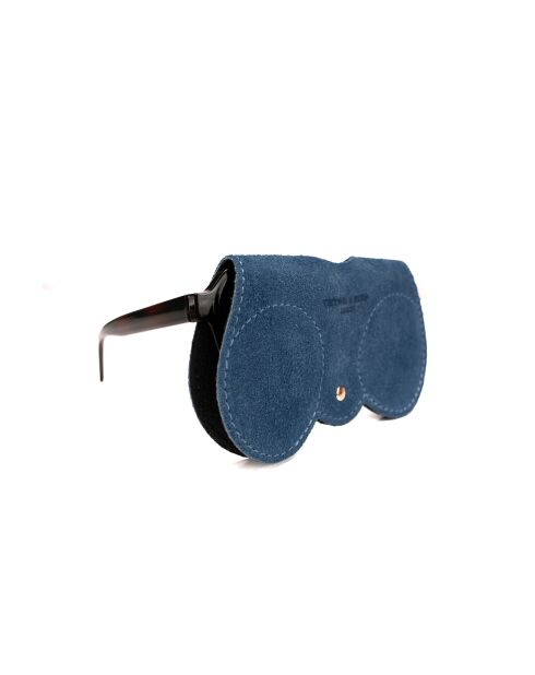 Samy blauwe leren brillenhouder - 15x8x1cm
