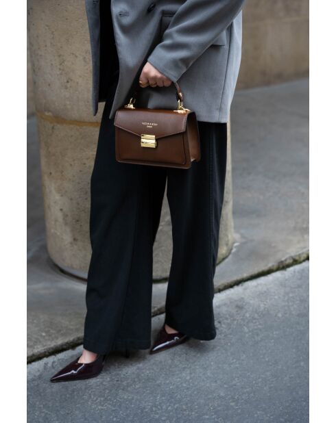 Borsa Leah in pelle marrone - 18,5x12,5x6cm