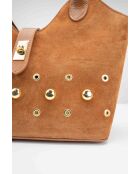 Freya camel leren schoudertas - 43x28x16cm