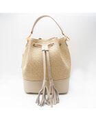 Livy Rafia Schultertasche aus Leder cremefarben - 21,5x27x15cm