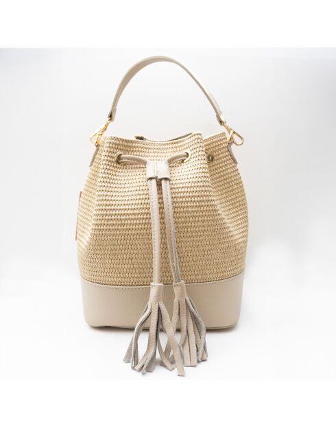Livy Rafia Schultertasche aus Leder cremefarben - 21,5x27x15cm