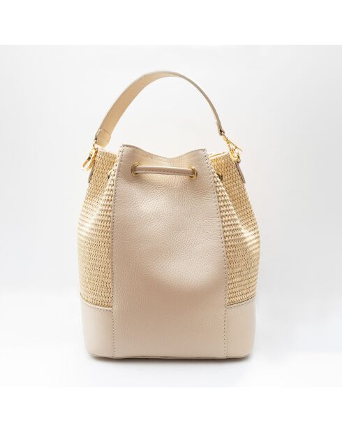 Livy Rafia Schultertasche aus Leder cremefarben - 21,5x27x15cm