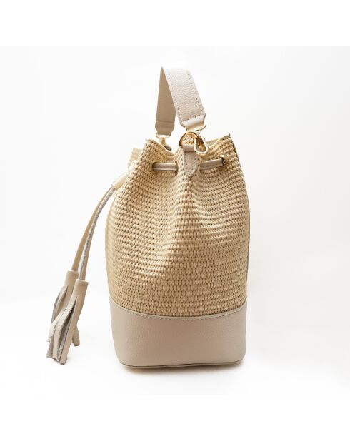 Livy Rafia Schultertasche aus Leder cremefarben - 21,5x27x15cm