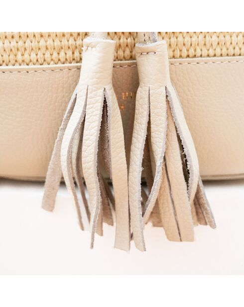 Livy Rafia Schultertasche aus Leder cremefarben - 21,5x27x15cm