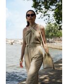 Livy Rafia Schultertasche aus Leder cremefarben - 21,5x27x15cm