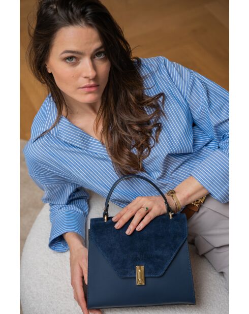 Sac à main en cuir Shak bleu marine - 23.5x20x10cm