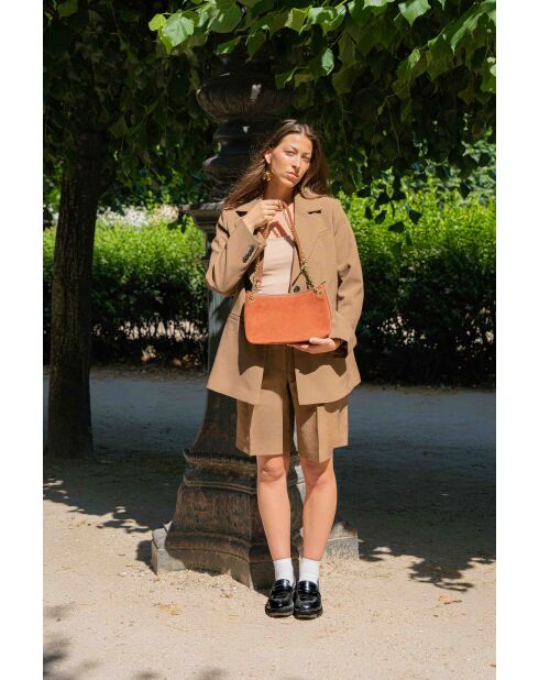 Mia camel leren schoudertas - 28x17x8cm