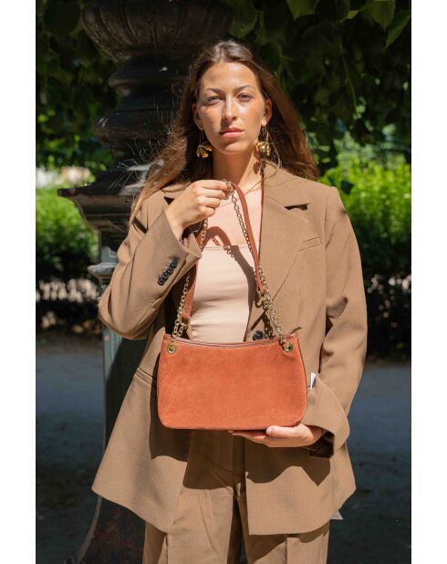 Mia camel leren schoudertas - 28x17x8cm