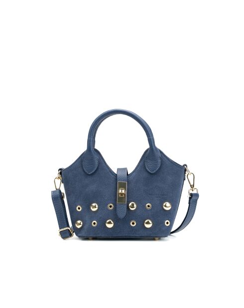 Josie blaue Schultertasche aus Leder - 25x12x11cm
