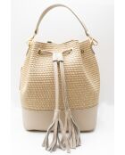 Cremefarbene Schultertasche Cerise Rafia aus Leder - 33x28x14cm