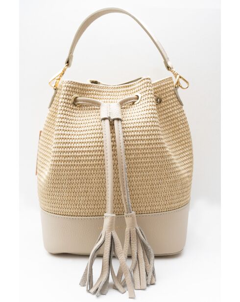 Cremefarbene Schultertasche Cerise Rafia aus Leder - 33x28x14cm