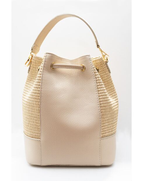 Cremefarbene Schultertasche Cerise Rafia aus Leder - 33x28x14cm