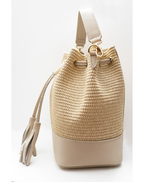 Cremefarbene Schultertasche Cerise Rafia aus Leder - 33x28x14cm