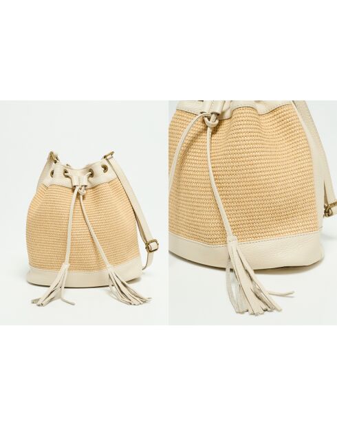 Cremefarbene Schultertasche Cerise Rafia aus Leder - 33x28x14cm