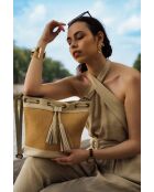 Cremefarbene Schultertasche Cerise Rafia aus Leder - 33x28x14cm