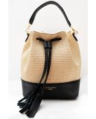 Cerise Rafia Schultertasche aus schwarzem Leder - 33x28x14cm