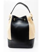Cerise Rafia Schultertasche aus schwarzem Leder - 33x28x14cm
