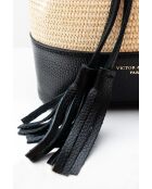Cerise Rafia Schultertasche aus schwarzem Leder - 33x28x14cm