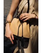 Cerise Rafia Schultertasche aus schwarzem Leder - 33x28x14cm