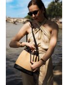 Cerise Rafia Schultertasche aus schwarzem Leder - 33x28x14cm