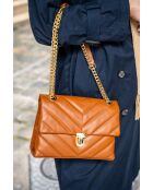 Clea camel leren schoudertas - 26x18x9,5cm