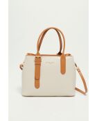 Tuileries Lederhandtasche cremefarben und kamelbraun - 31x23x11cm
