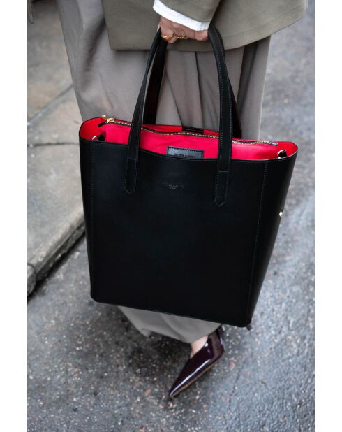 Große schwarze Lederhandtasche - 32x40x13cm