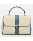 Giverny Schultertasche aus Leder cremefarben+himmelblau - 26x18x10cm