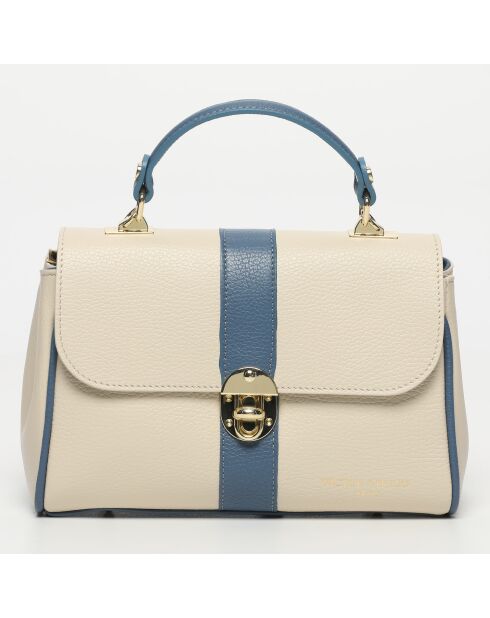 Giverny Schultertasche aus Leder cremefarben+himmelblau - 26x18x10cm