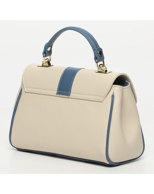Giverny Schultertasche aus Leder cremefarben+himmelblau - 26x18x10cm