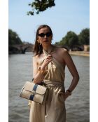 Giverny Schultertasche aus Leder cremefarben+himmelblau - 26x18x10cm