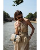 Giverny Schultertasche aus Leder cremefarben+himmelblau - 26x18x10cm