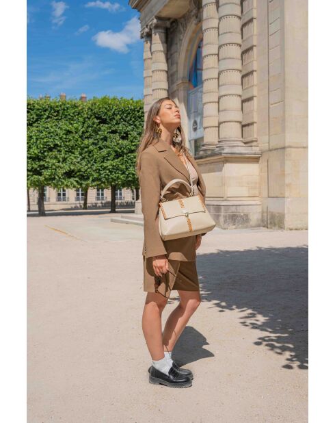 Bandolera de piel Rania beige/camel - 28x20x10cm