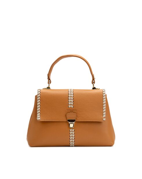 Rania leren schoudertas camel/beige - 28x20x10cm
